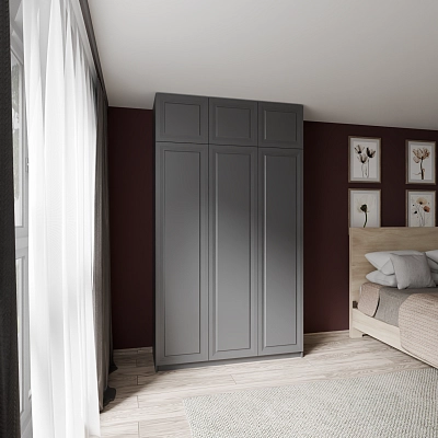 Шкаф с антресолью и фрезерованными фасадами Марс Графит (Оргей)